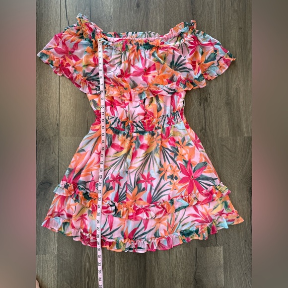 Jessica Simpson off Shoulder Ruffle Tropical Print Dress Size Large - Picture 11 of 13